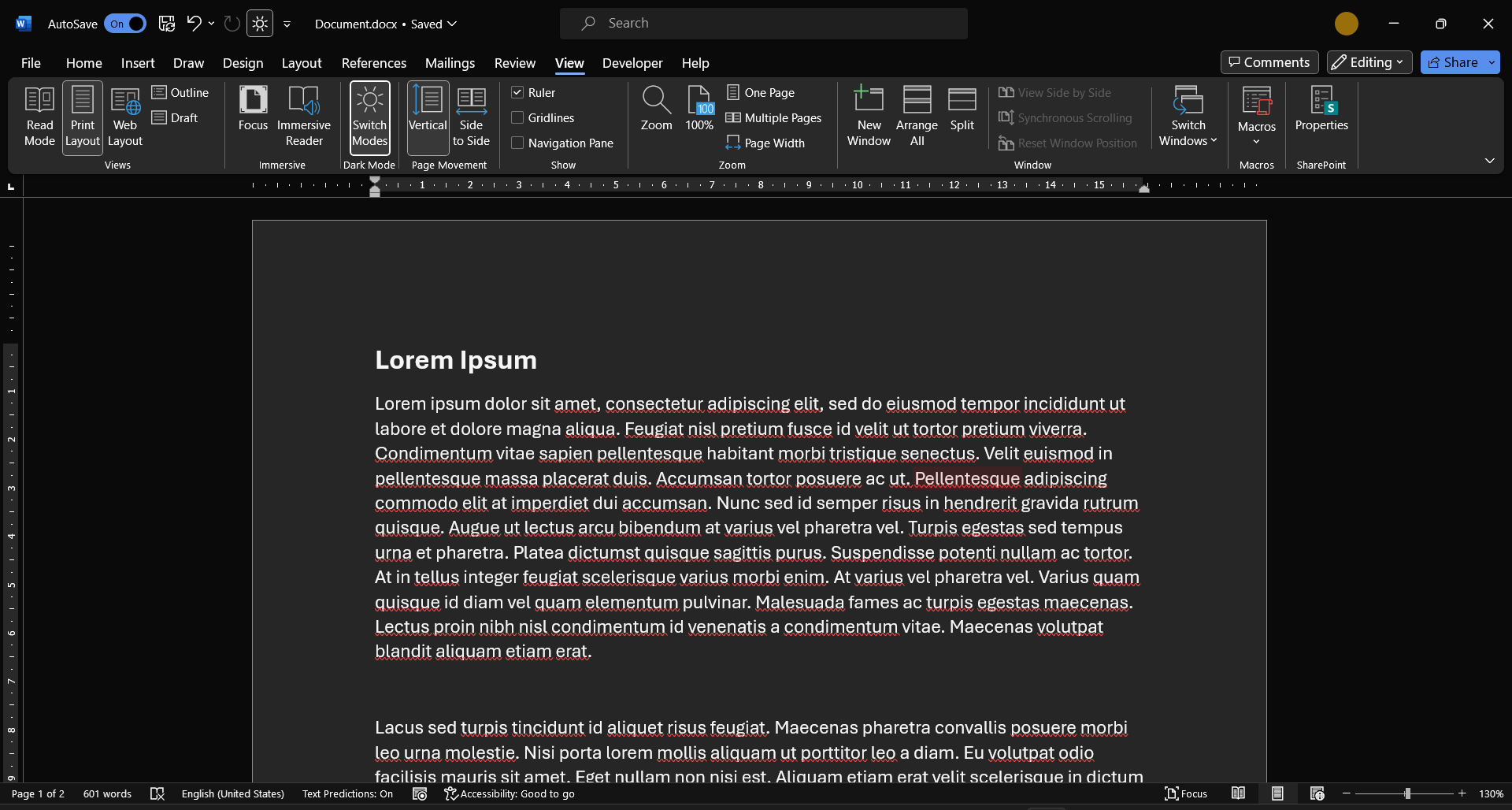 "switch modes in word"